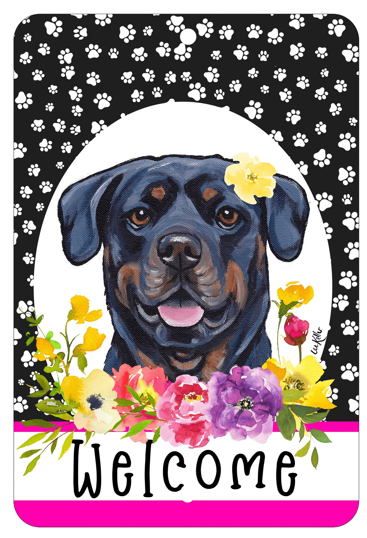 Rottweiler Paw Prints Welcome Indoor/Outdoor Sign