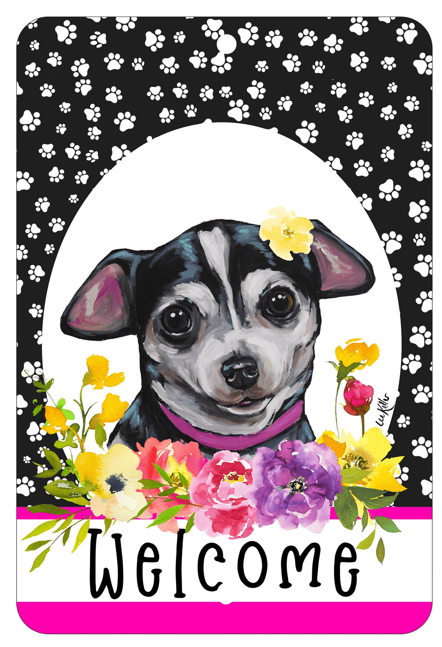 Chihuahua Black Welcome Indoor/Outdoor Aluminum Sign