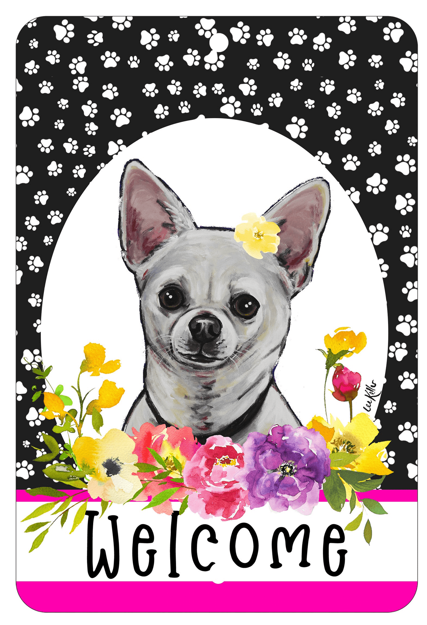 Chihuahua Paw Prints Welcome Indoor/Outdoor Aluminium Sign 8" X 12"