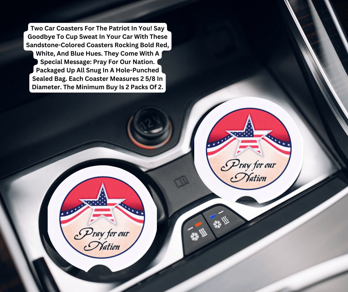 Patriotic Car Coasters – Pray For Our Nation (2 Pack)