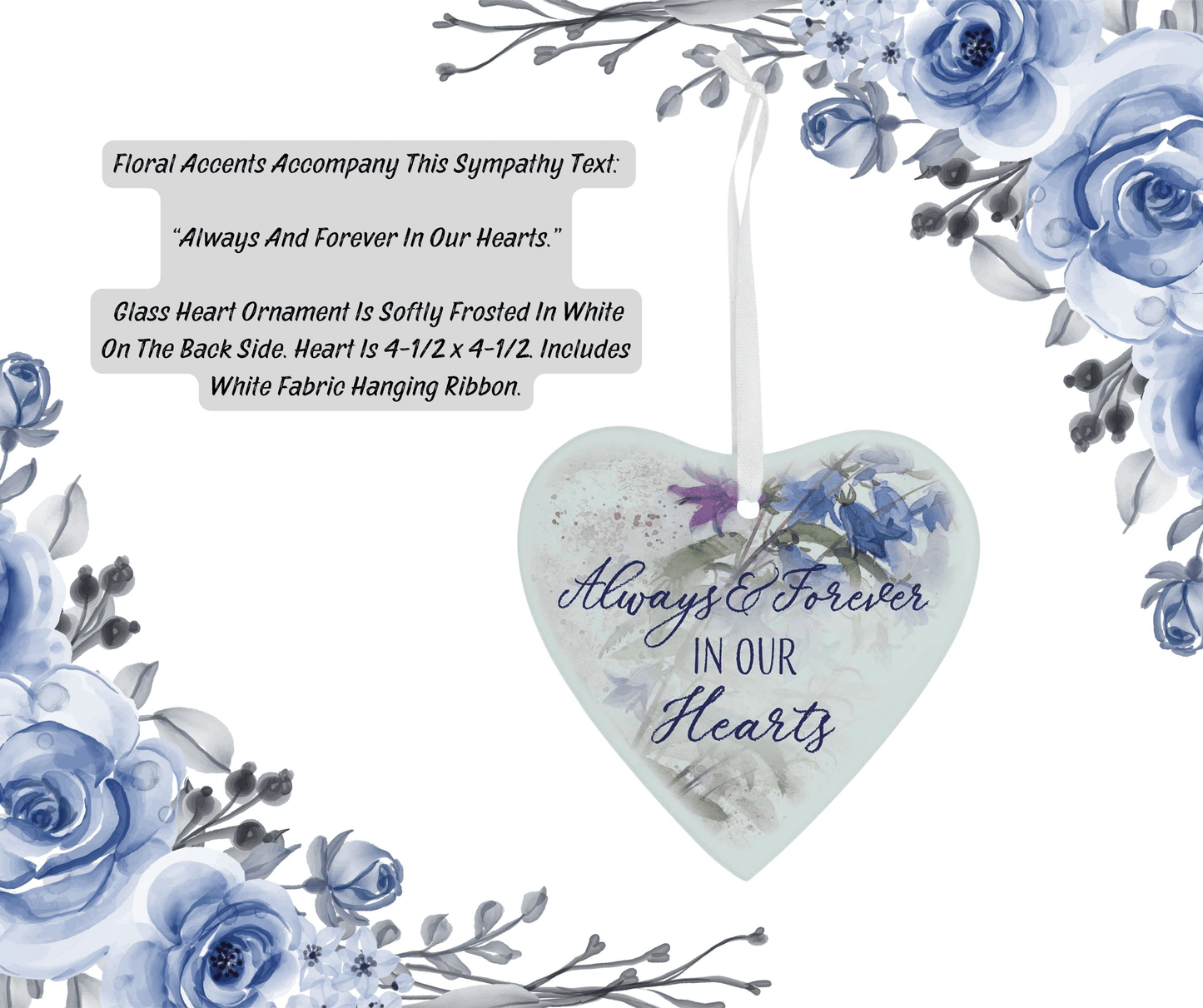 Always & Forever Glass Heart Ornament With Floral Accents