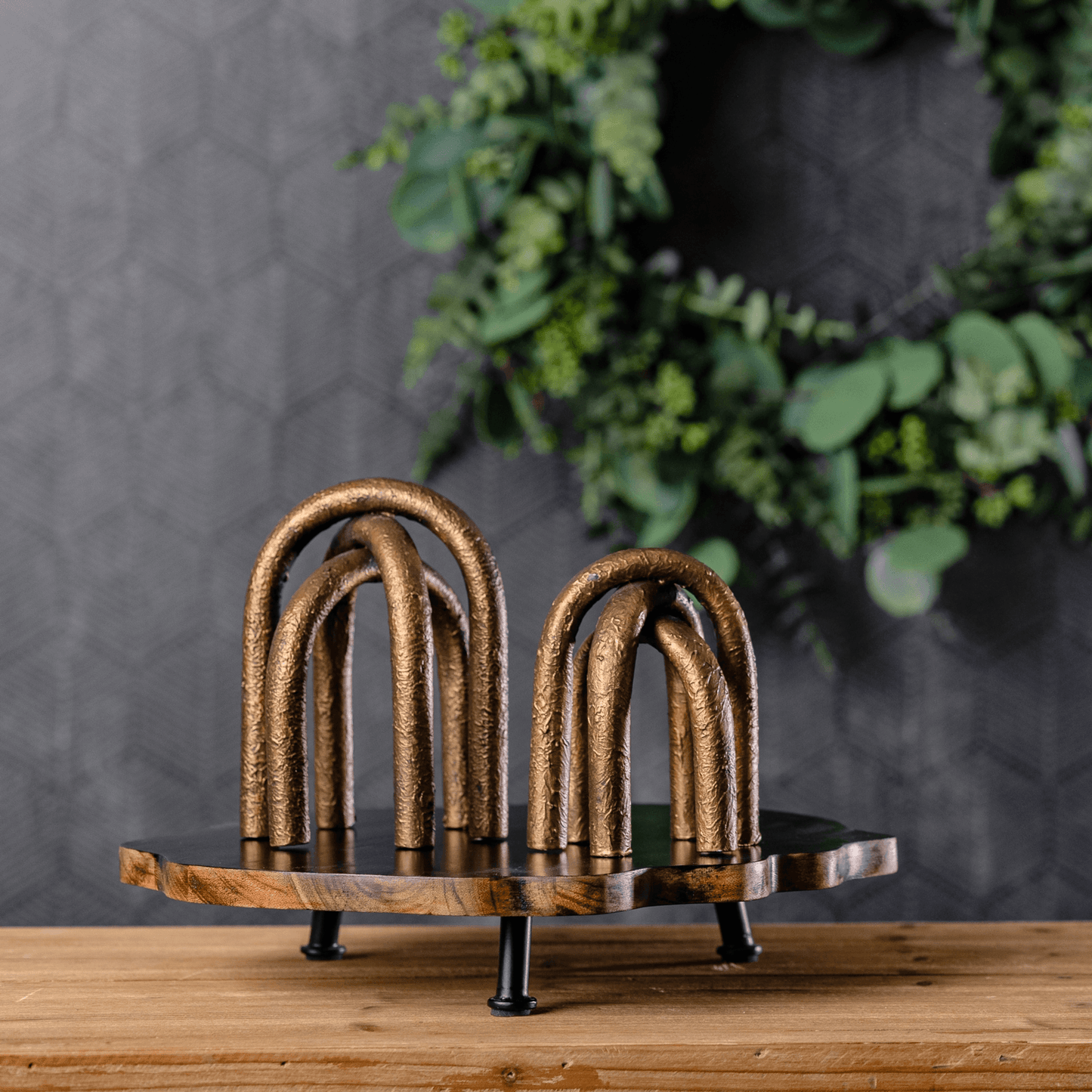 Modern Copper And Gold Metal Arches Sculpture Set