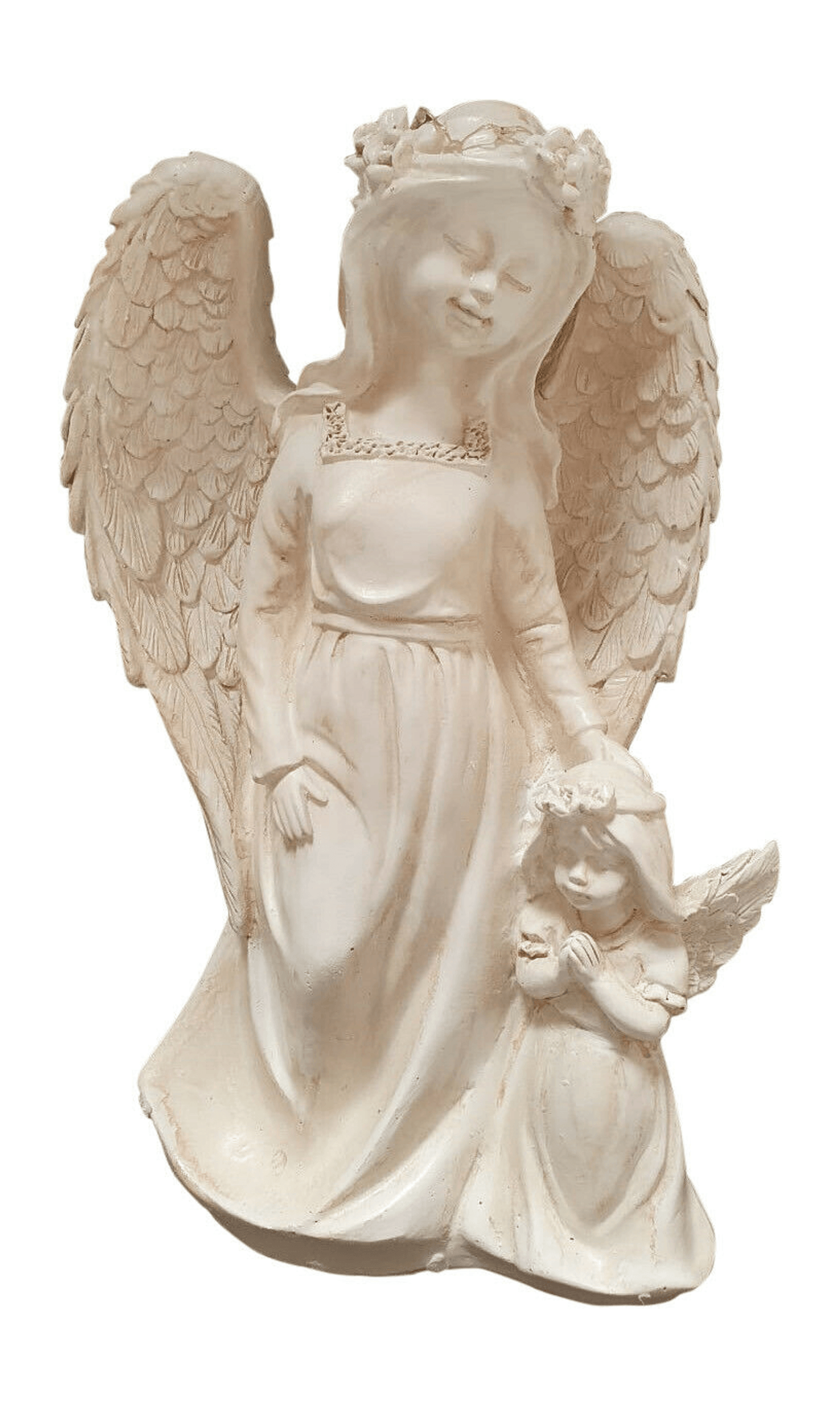 Guardian Angel Ivory Stone Figurine With Solar Powered Light