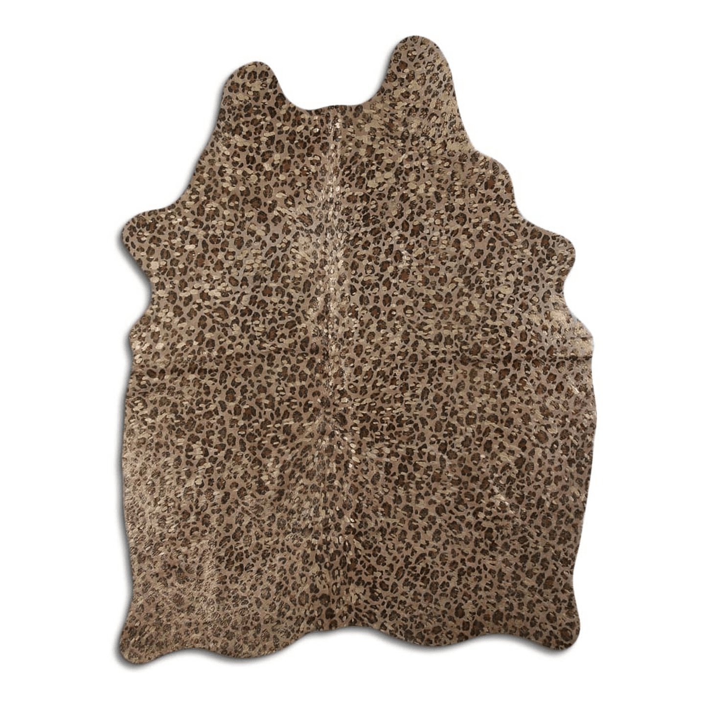Acid Washed Cowhide Area Rug In Leopard Design On Beige With Gold Accents