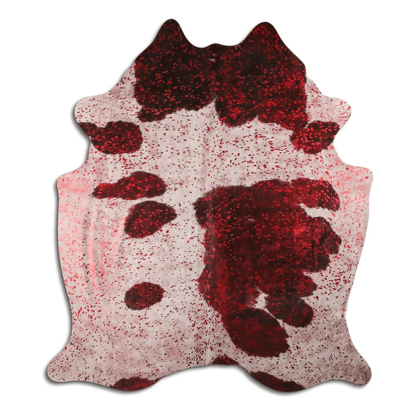 Acid Washed Red Metallic Cowhide Area Rug On Black And White