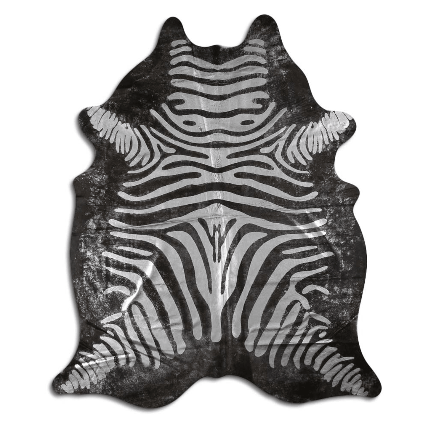 Acid Washed Silver Metallic Zebra Cowhide Area Rug