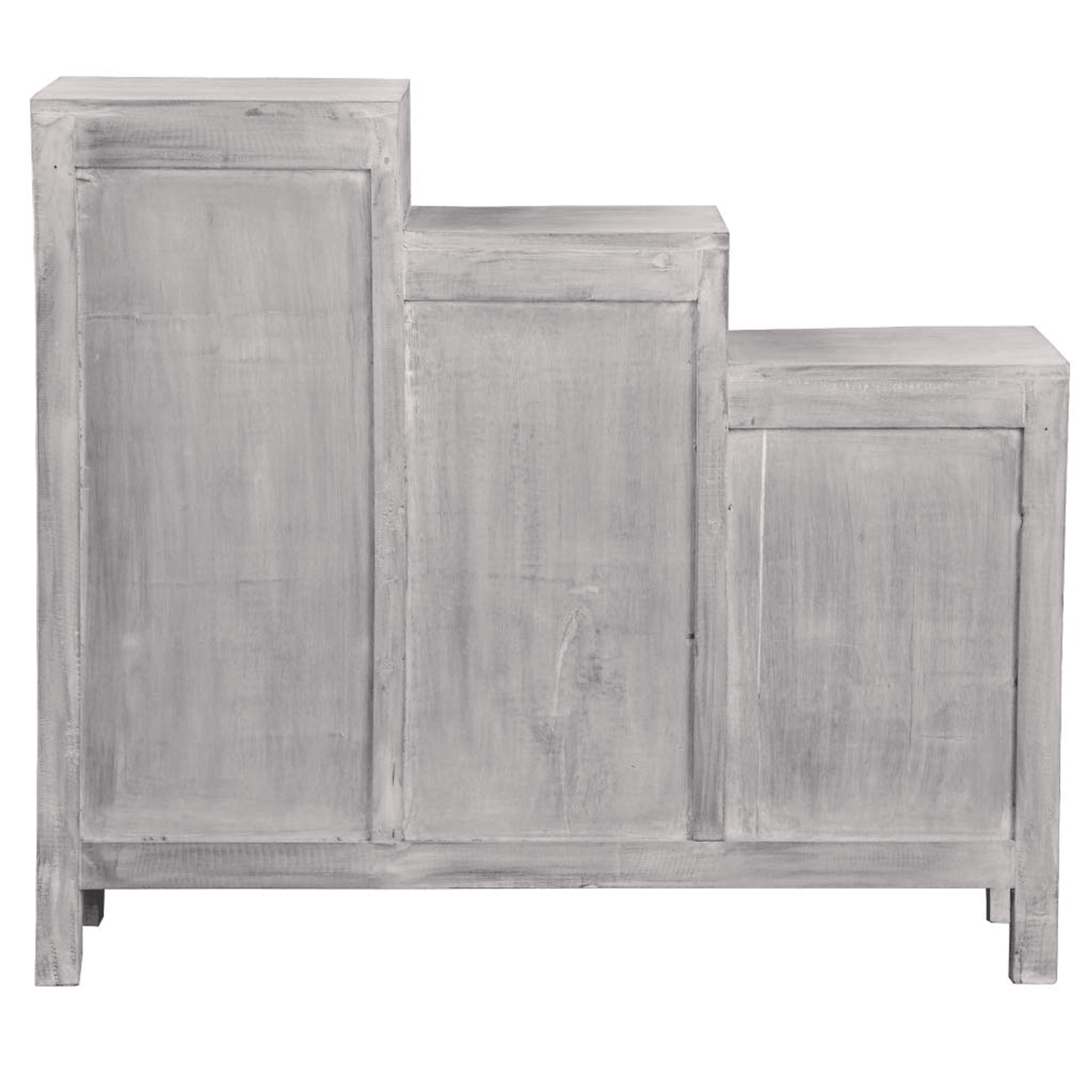Cottage Three-Tiered Distressed Light Gray Shutter Cabinet