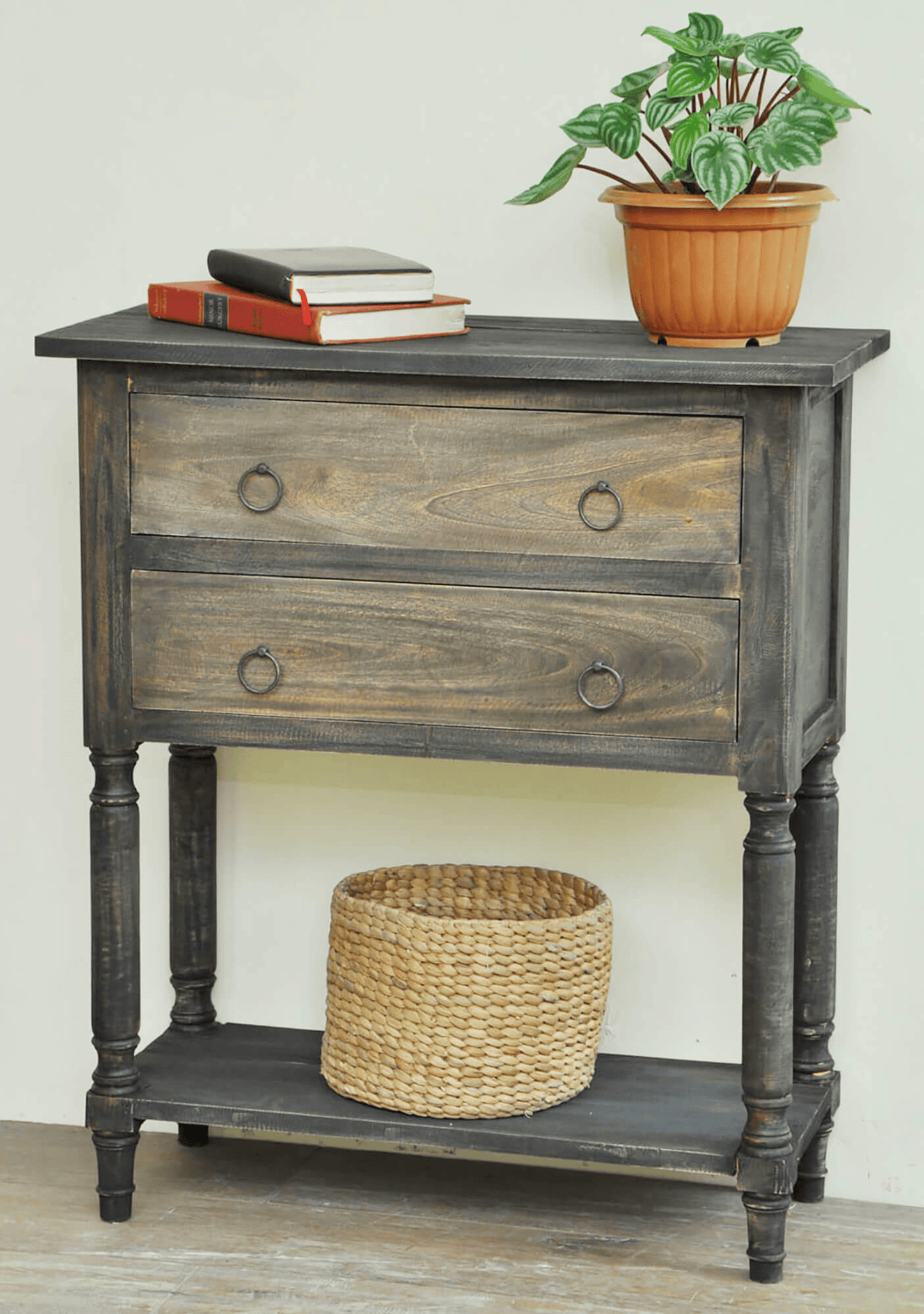 Sunset Trading Cottage Stacked Drawer Storage Table In Distressed Black/Raftwood Brown