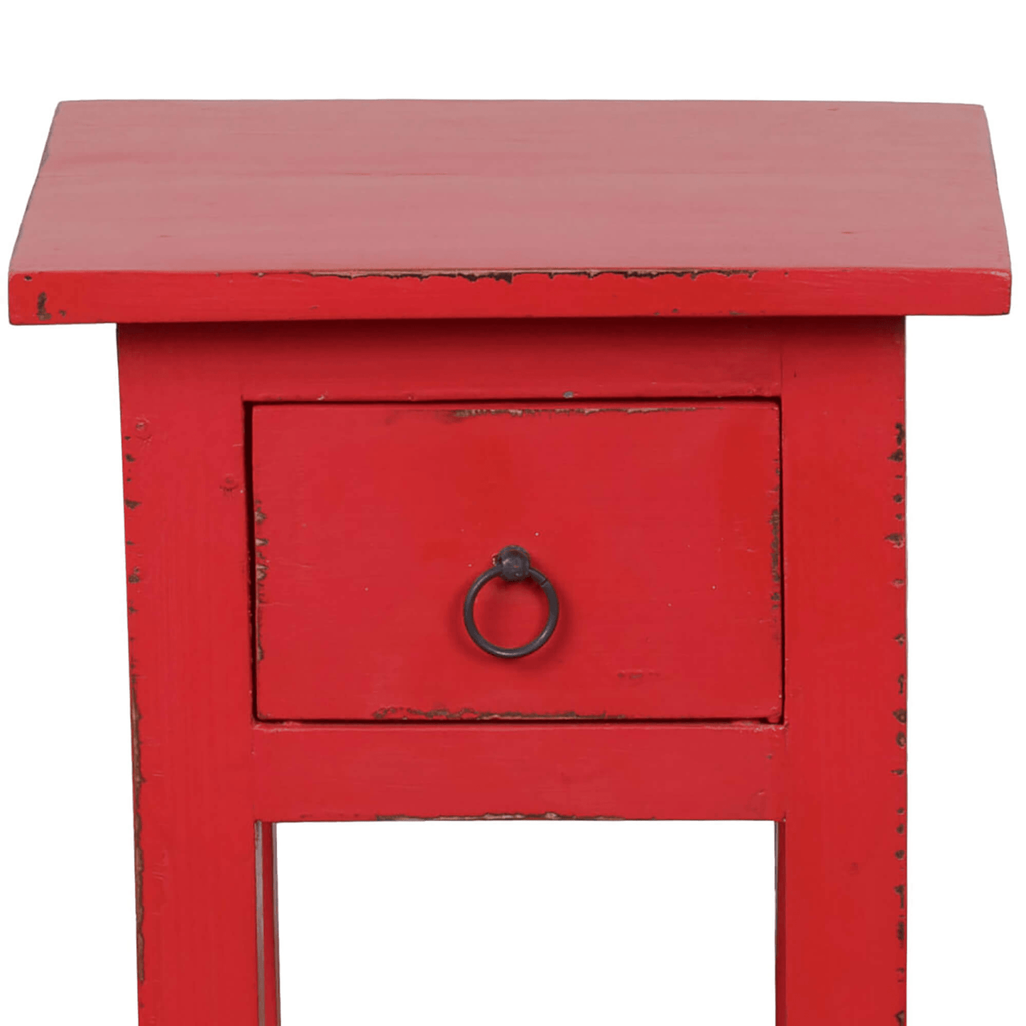 Cottage Chic Distressed Red Solid Wood Narrow Side Table