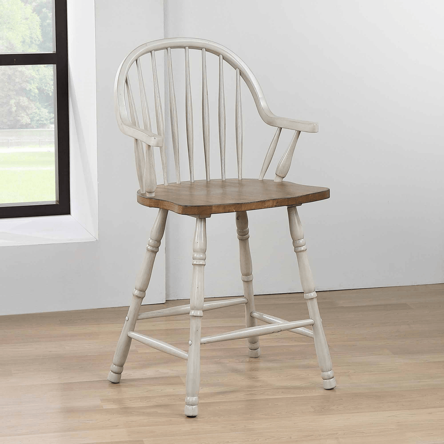 Country Grove 24" Windsor Barstools With Arms In Distressed Gray And Brown - Set Of 2