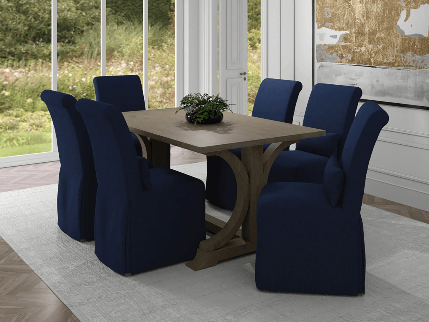 Coastal Elegance Navy Blue Slipcovered Dining Chair