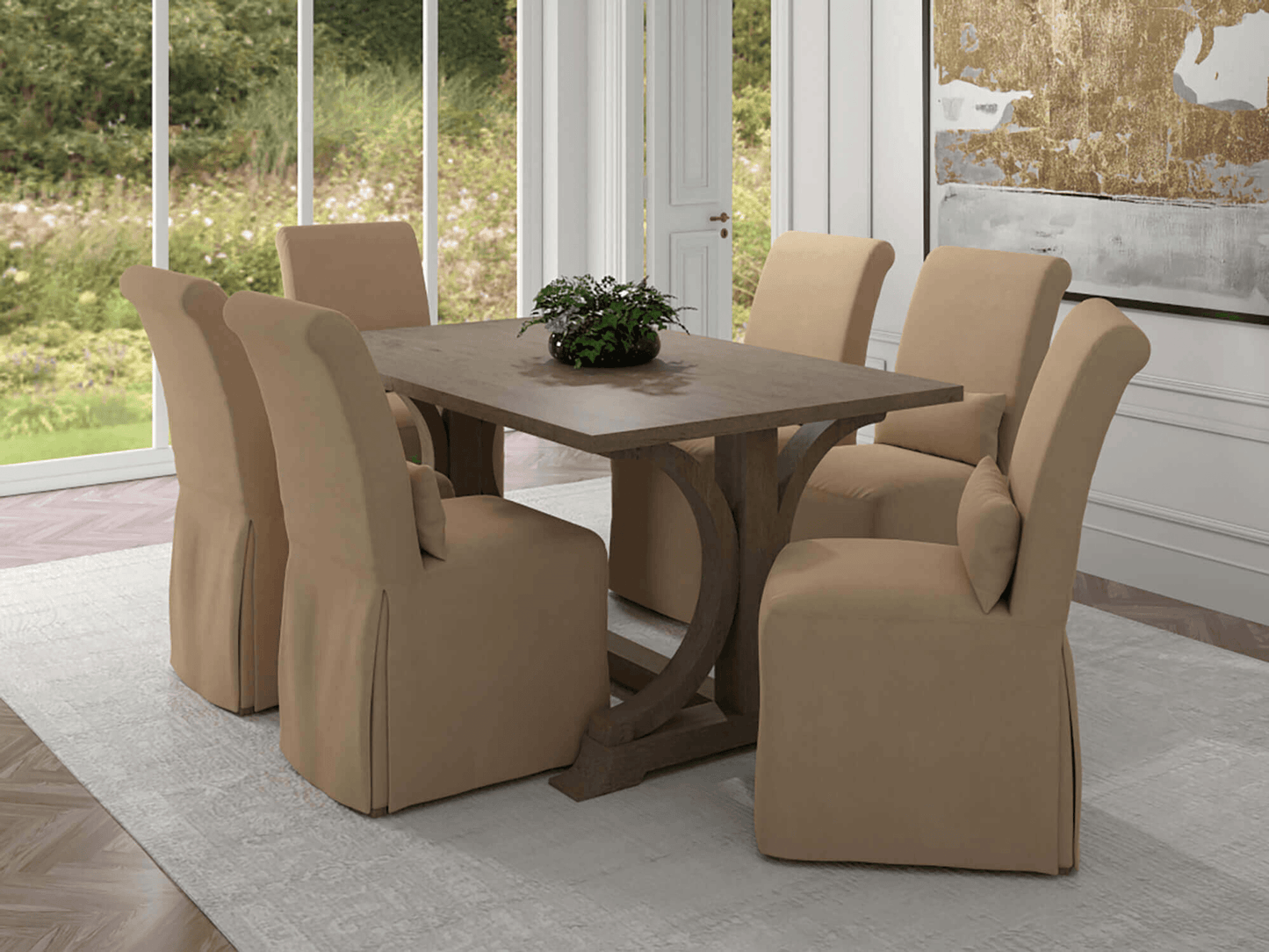 Coastal Elegance Tan Slipcovered Dining Chair With Washable Performance Fabric