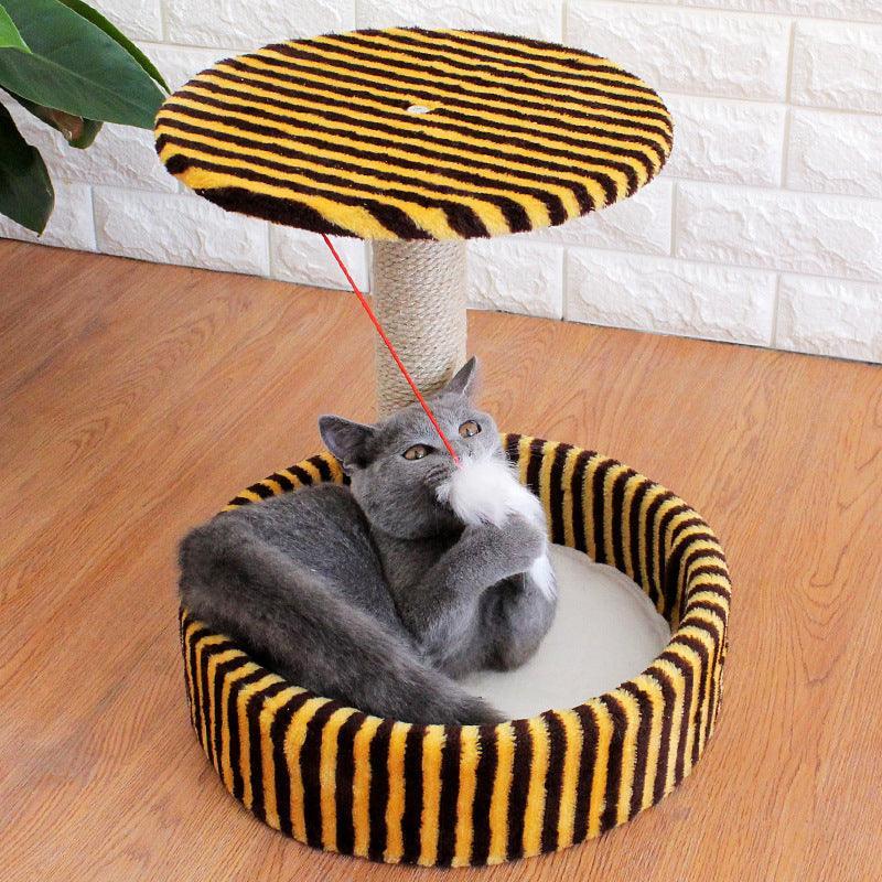 Cozy Haven: Compact Sisal Cat Tree With Interactive Toy And Jumping Platform - Dog Hugs Cat