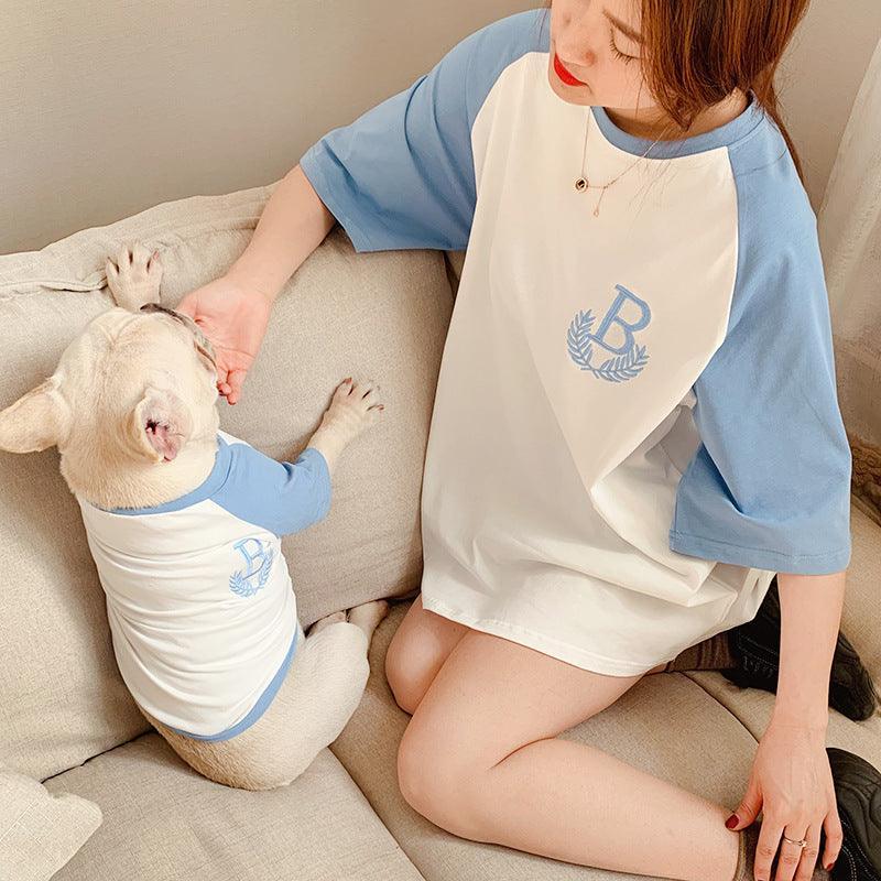 Double Yarn Stretch Dog Clothing Short Sleeve Parent - Child Set - Dog Hugs Cat