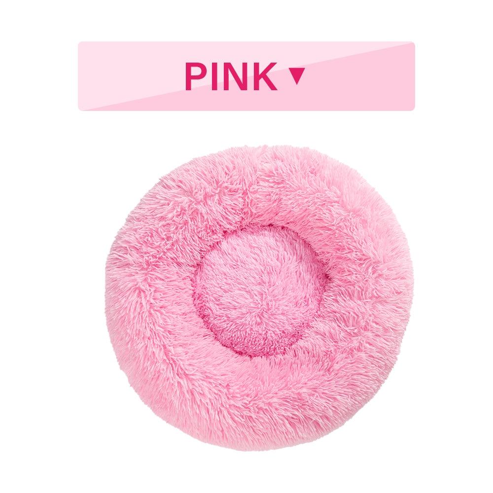 Fluffy Donut Dog Bed Warm Soft Long Plush Pet Cushion Dog House Cat Bed Washable Pet Sofa Mat Calming Samll Large Dog Beds - Dog Hugs Cat