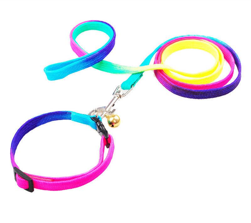 Round Rainbow Color Cat Leash Dog Chain - Dog Hugs Cat