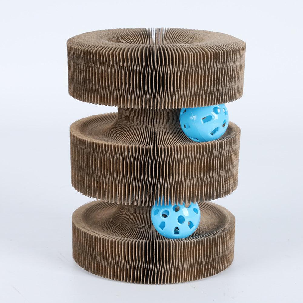 Magic Organ Foldable Cat Scratch Board Toy With Bell Cat Grinding Claw Cat Climbing Frame Round Corrugated Cats Interactive Toys - Dog Hugs Cat