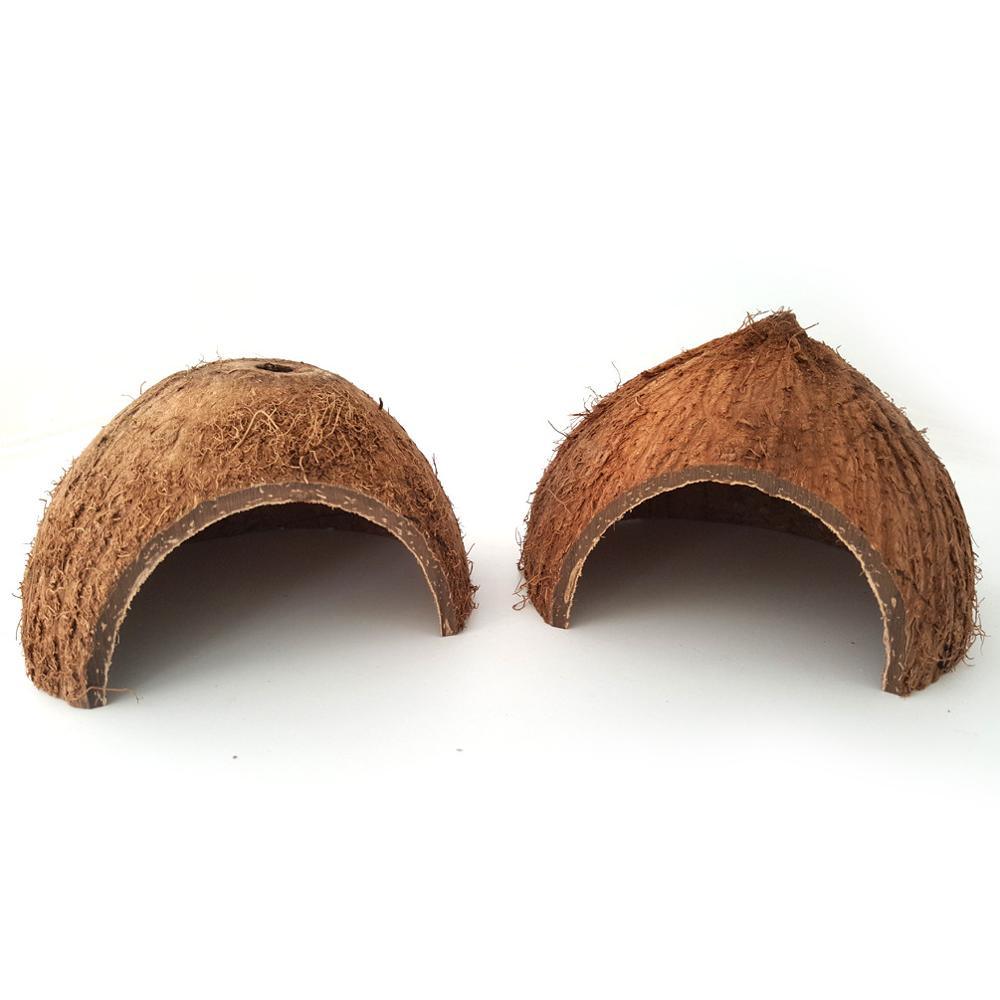 Reptile Cache Cave Natural Nest Coconut Shell - Dog Hugs Cat