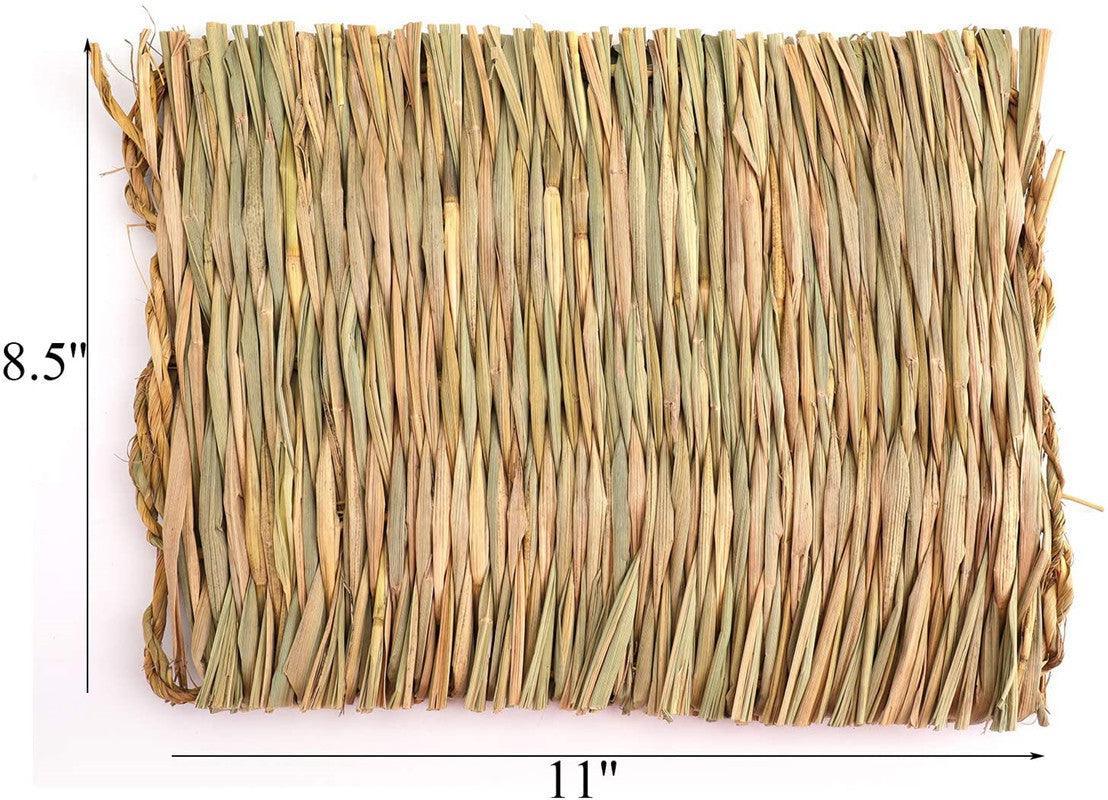 3 Pack Natural Wood Rabbit Bunny Mat Toy Bed for Small Animals like Guinea Pig and Parrot - Durable and Cozy Straw Mat Set - Dog Hugs Cat