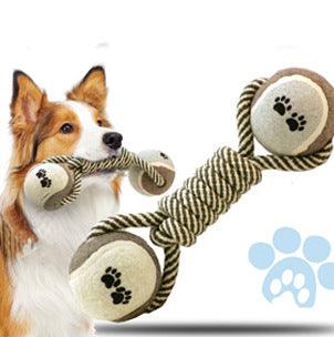 Pet Dumbbell Rope Tennis Ball Chew Toys Teeth Cleaning - Dog Hugs Cat