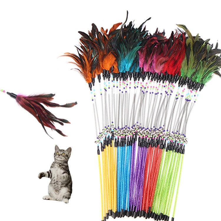 Spring Bells, Color Beads, Cat Stick, Feather Cat Stick, Cat Supplies, Cat Toys - Dog Hugs Cat