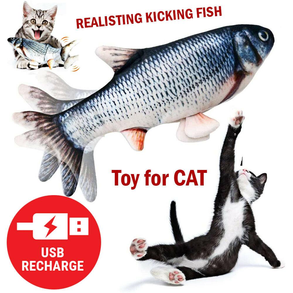 Electric Fish Cat Toy Realistic Interactive Kicker Jumping Dancing Kitten Toys - Dog Hugs Cat