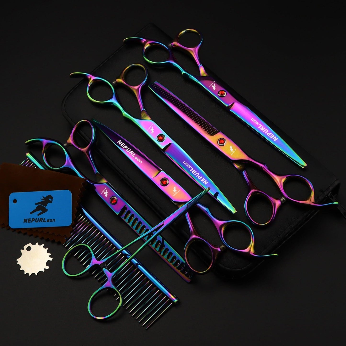 Electroplating Color 5 Pack Pet Grooming Scissors - Dog Hugs Cat