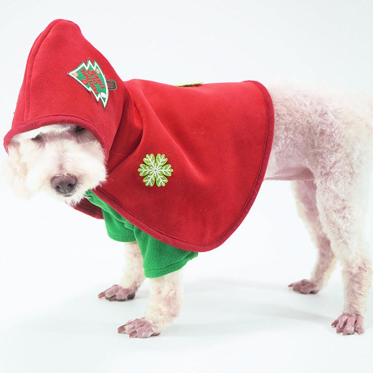 Embroidered Red Pet Christmas Cloak - Dog Hugs Cat
