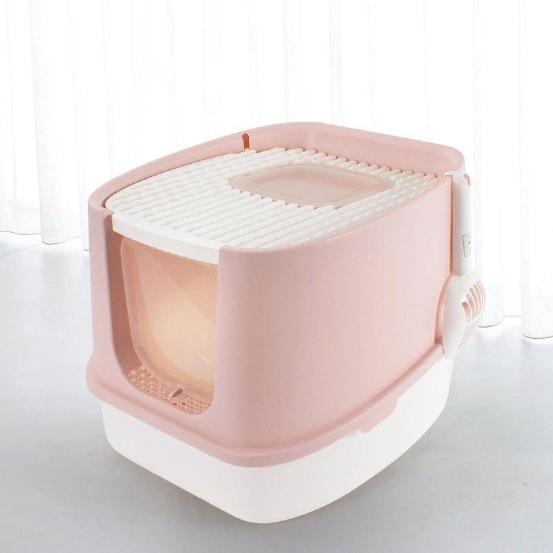Household Fashion Fully Enclosed Cat Litter Box Anti-Splash - Dog Hugs Cat