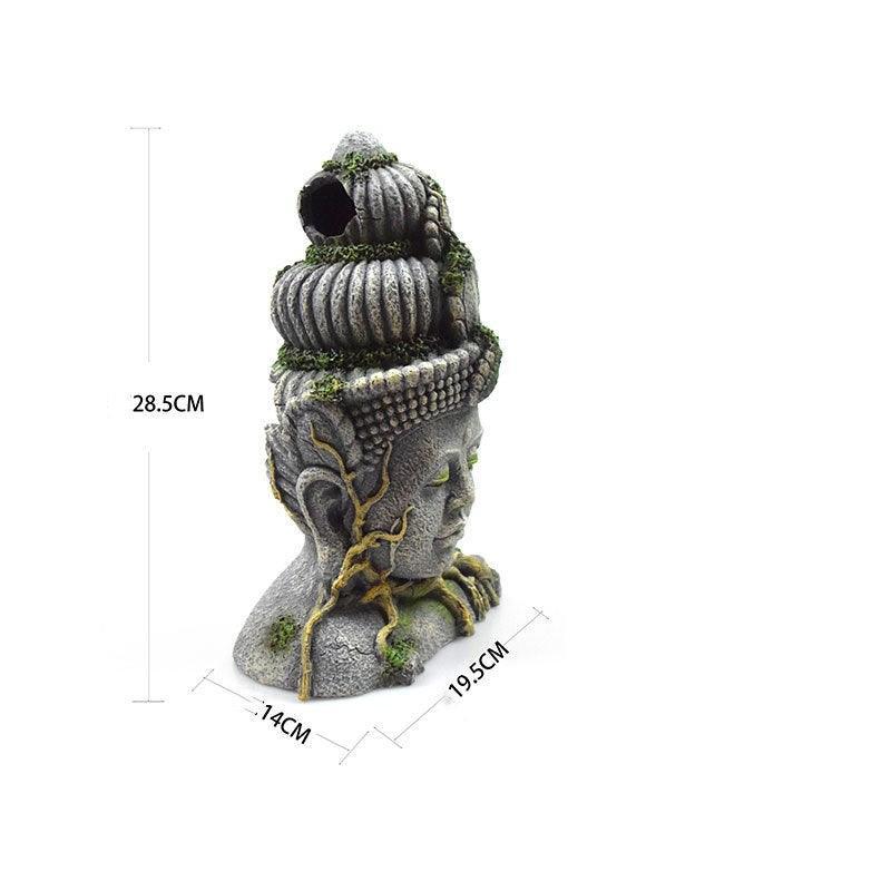 Bodhisattva Head Resin Aquarium Decoration - Stunning Reptile Tank Ornament - Dog Hugs Cat