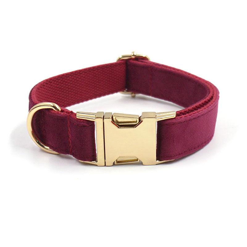 Soft Burgundy Velvet Pet Collar Dog Collar - Dog Hugs Cat