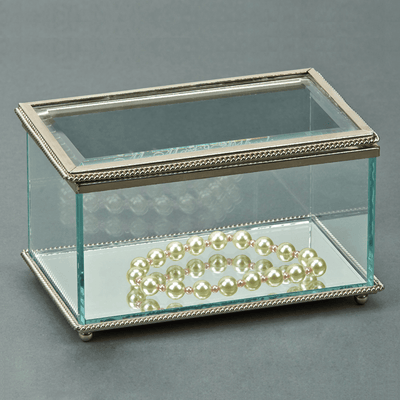 Elegant Glass Rectangular Hinged Box With Mirror Base