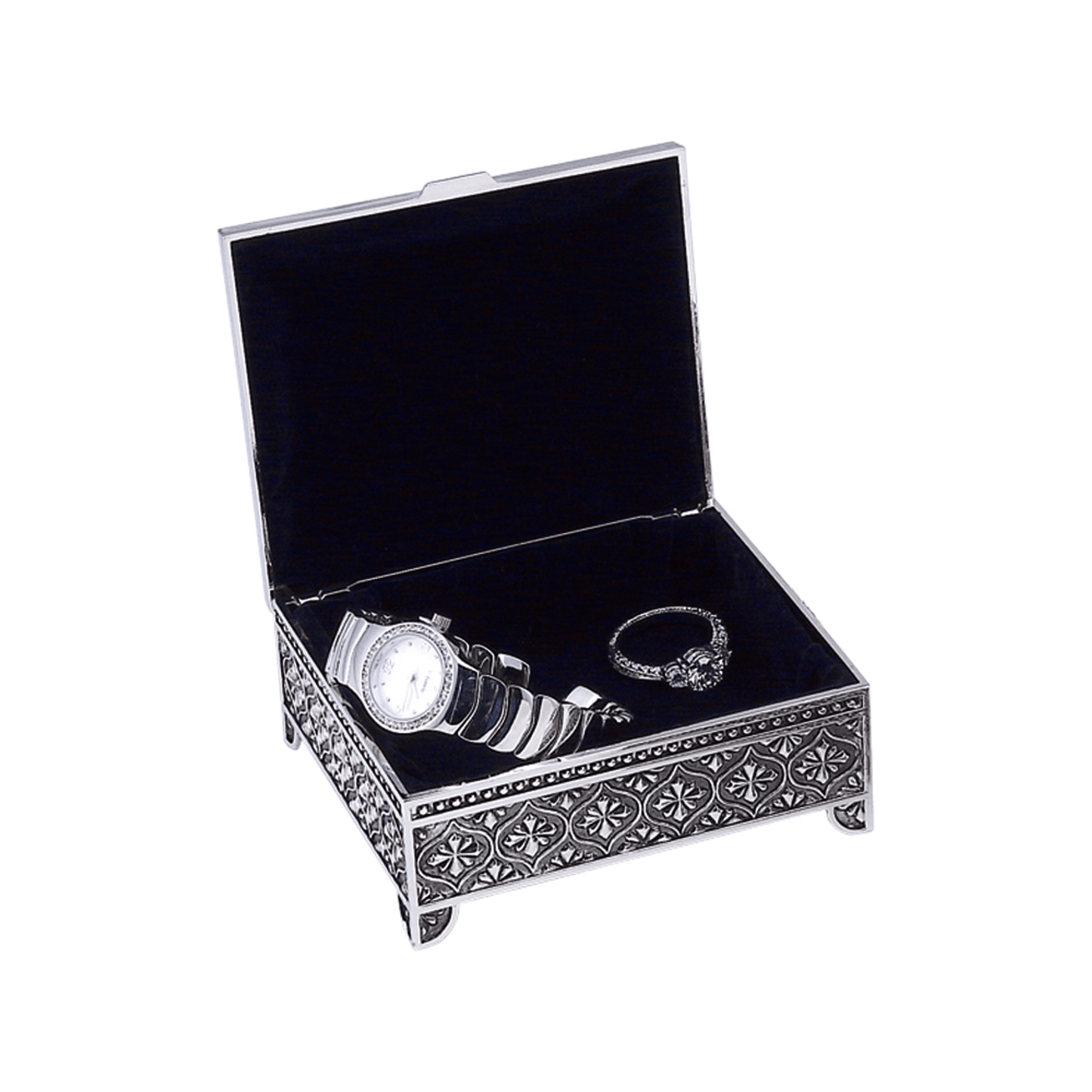 Antique Silver Nickel Plated Engravable Jewelry Box