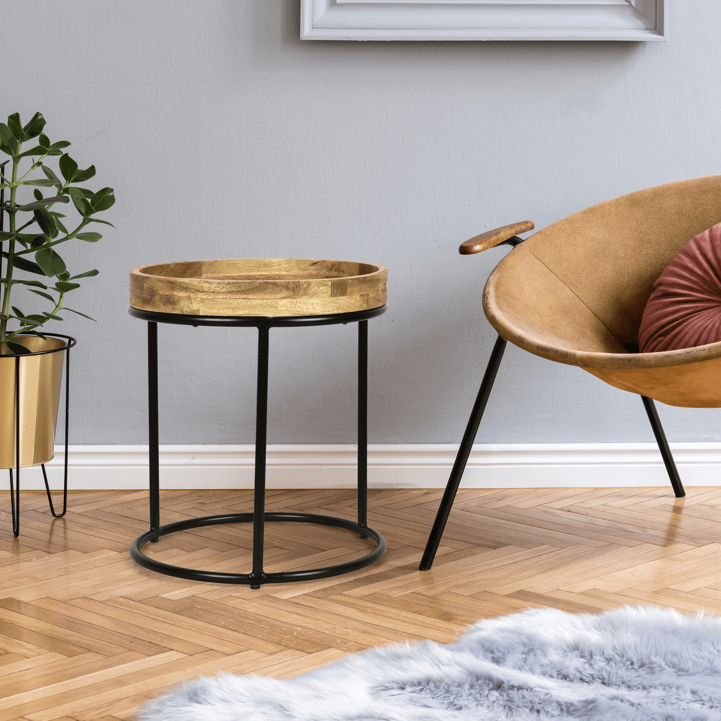 Arrigo Handmade Mango Wood Tray Top End Table