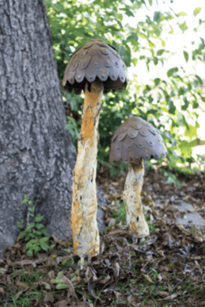 Rustic Metal Mushroom Yard Stake Set