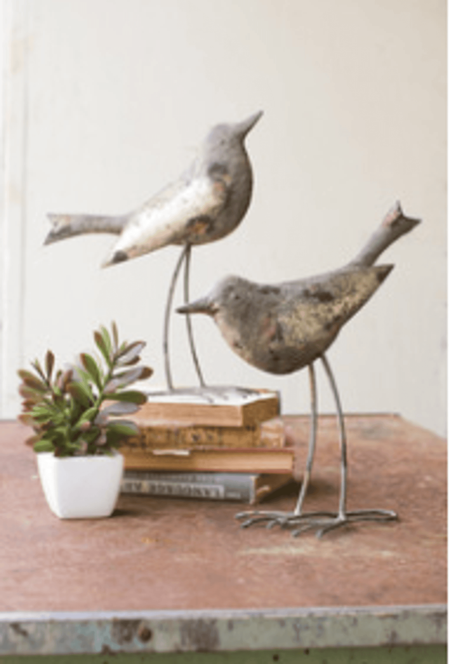 Rustic Grey Metal Bird Décor - Set Of Two