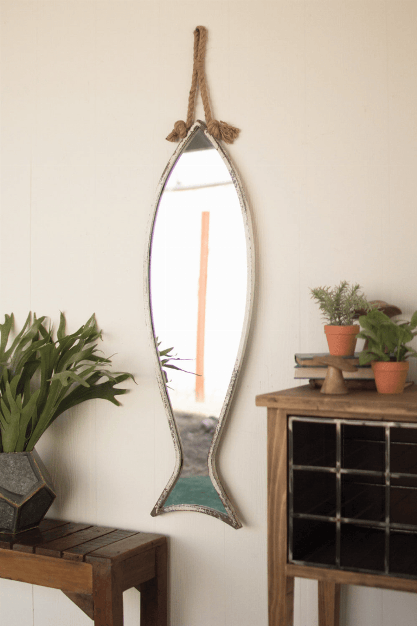 Nautical Rope-Hang Vertical Fish Mirror