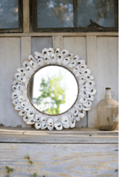 Handcrafted Large Round Oyster Shell Wall Mirror