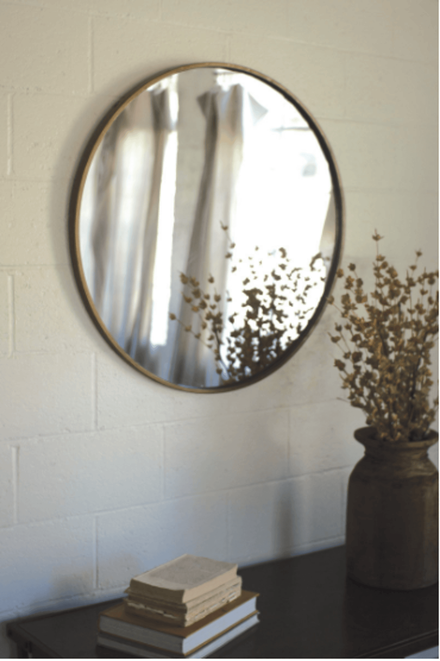 Antique Brass Framed Round Mirror