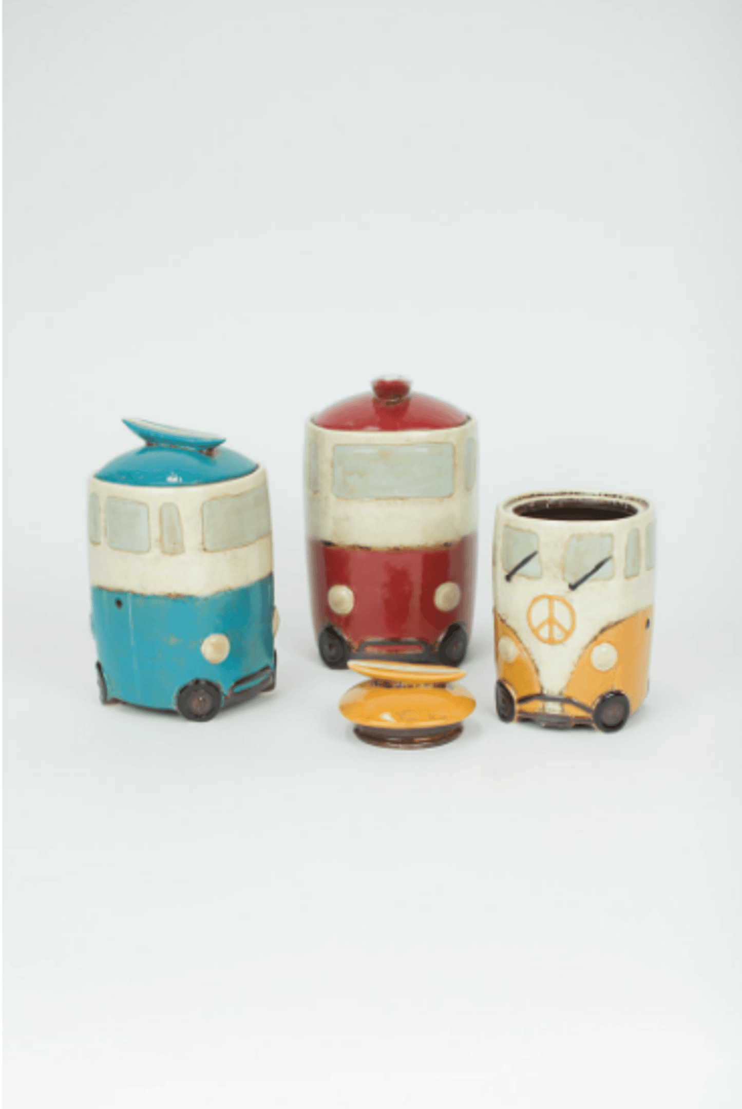 Ceramic Van Canisters Set With Surfboard Handles