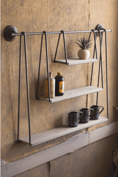 Elegant Wood And Metal Triple Hanging Shelf