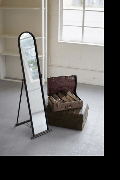 Elegant Metal Frame Floor Mirror With Stand