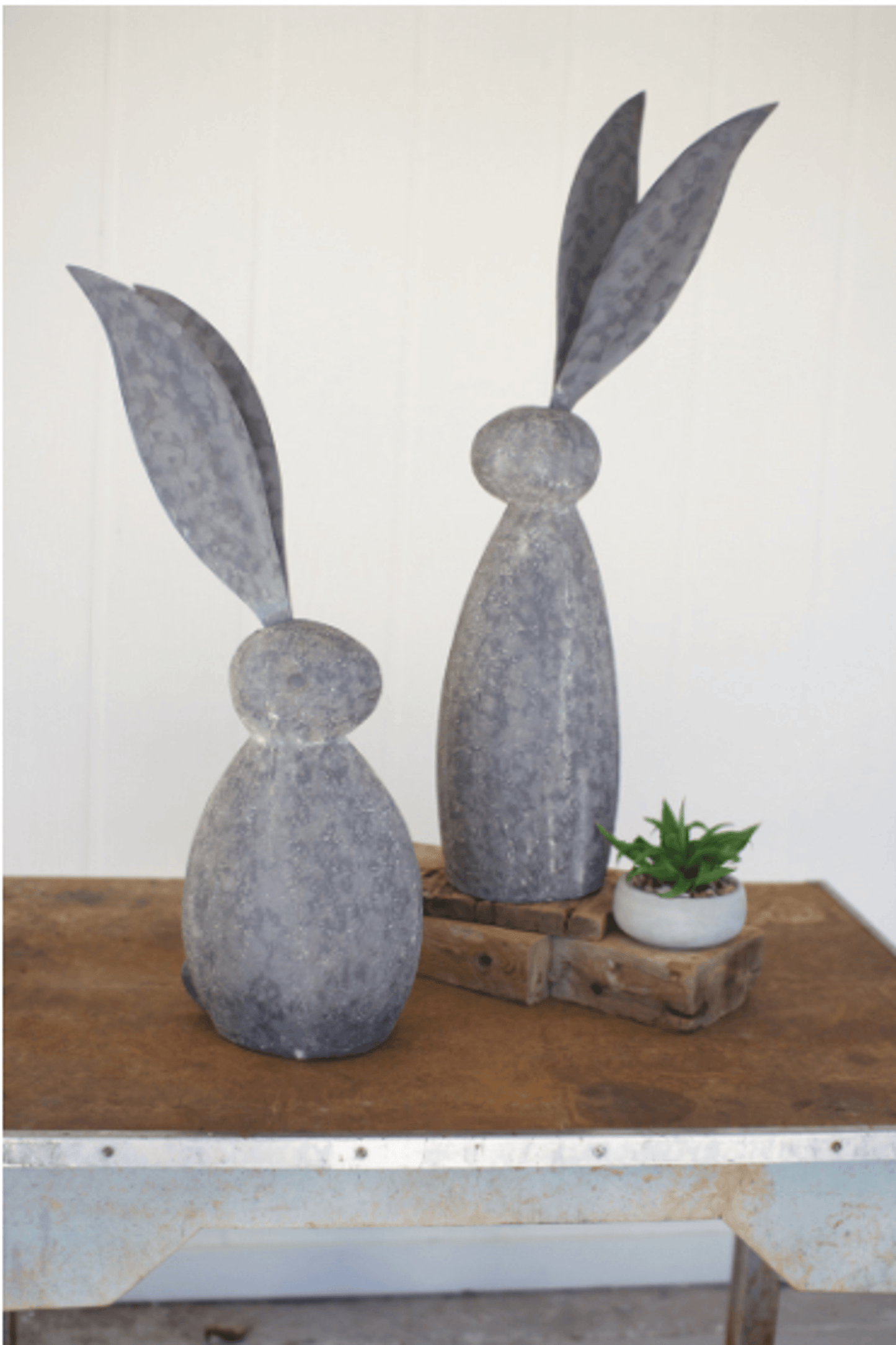 Faux Stone Rabbit With Elegant Metal Ears