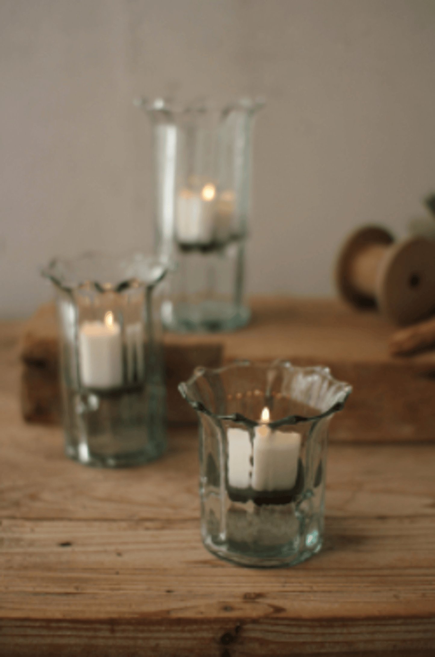 Rustic Recycled Glass Ribbed Candle Cylinder Set Of Three