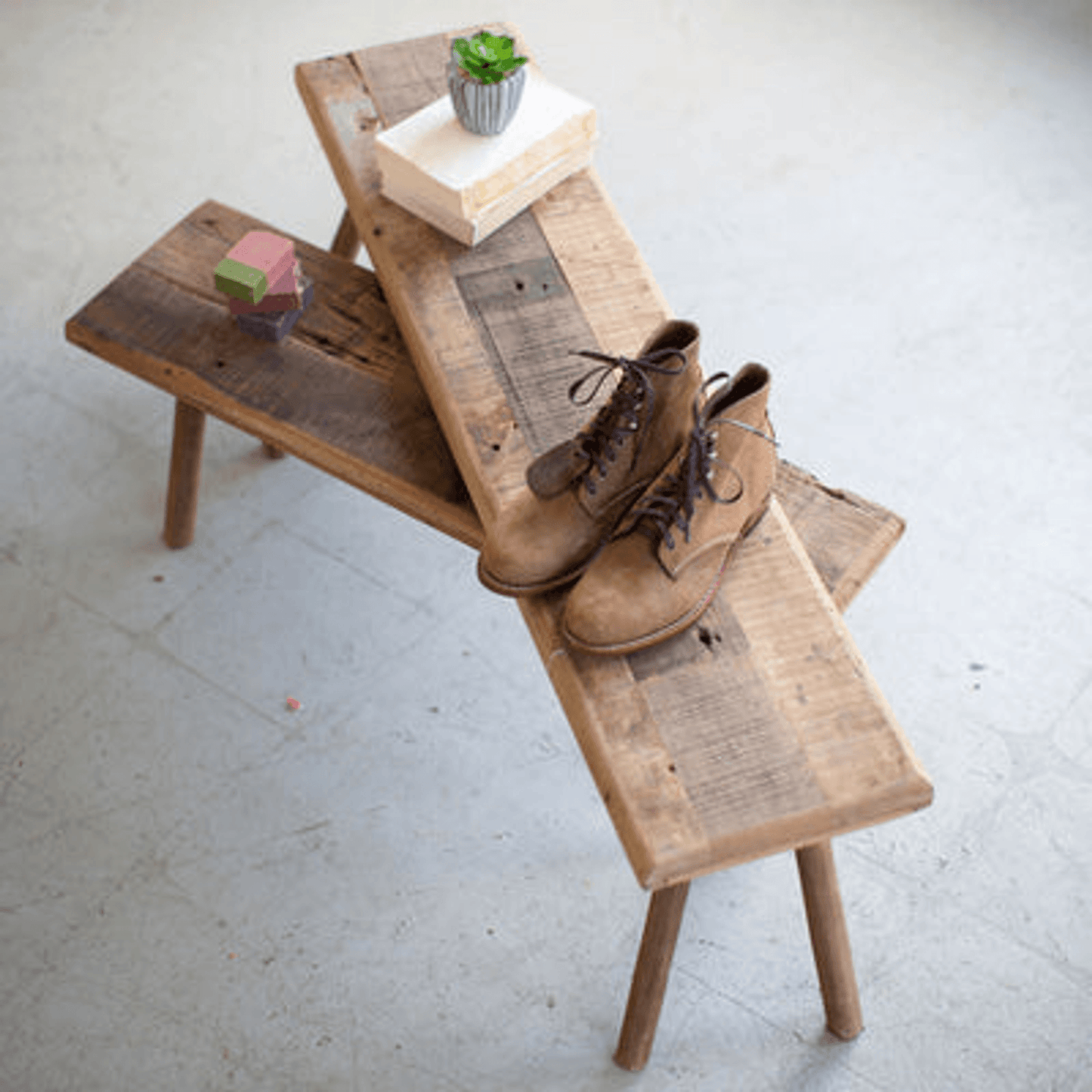 Rustic Set Of Two Recycled Wood Accent Benches