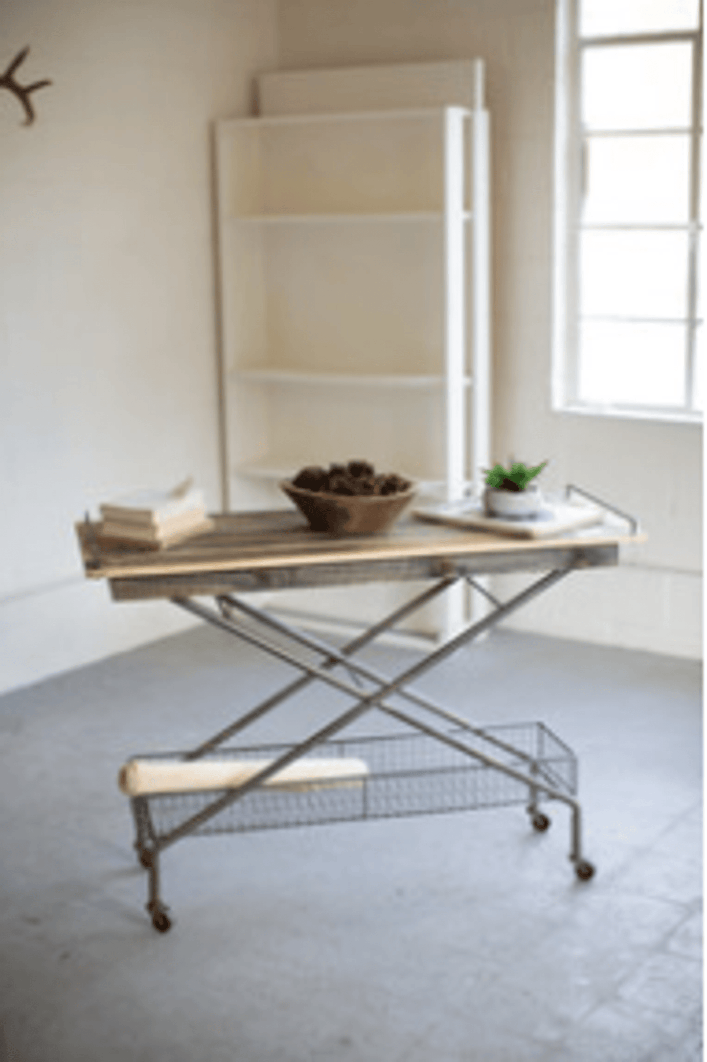 Recycled Wood Console Table With Metal Base And Casters