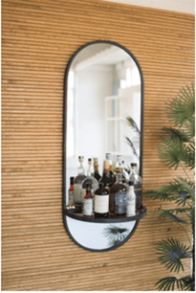 Elegant Tall Oval Wall Mirror With Folding Metal Shelf