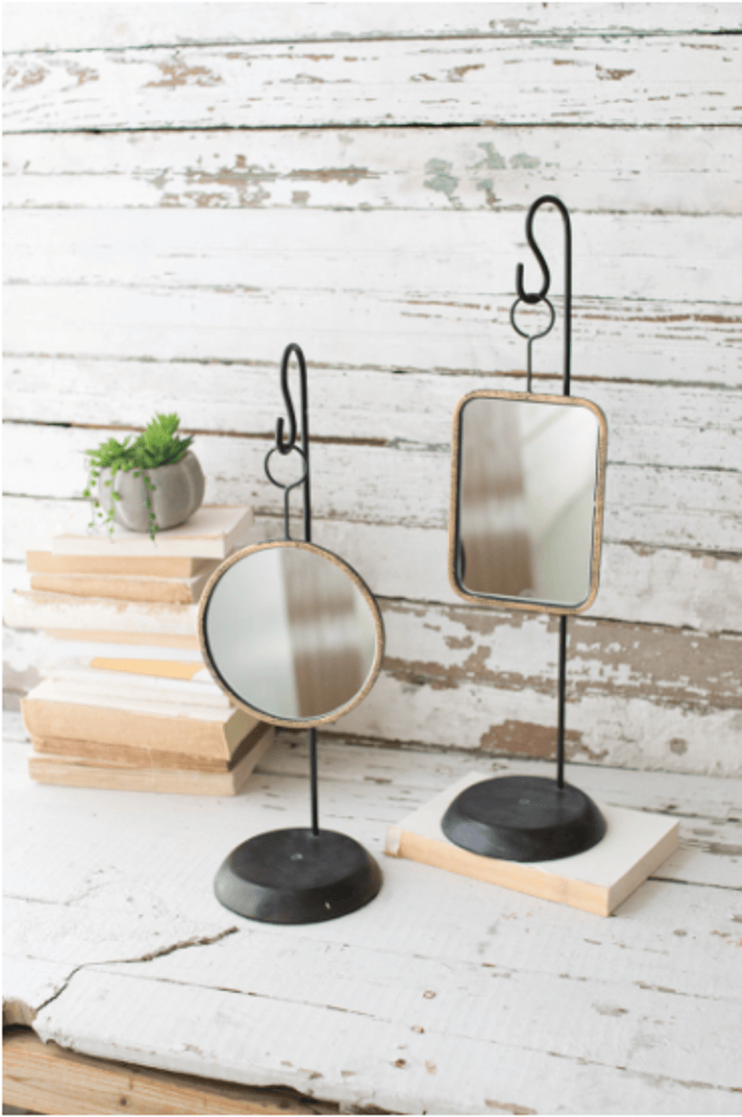 Elegant Set Of Two Tabletop Metal Mirrors