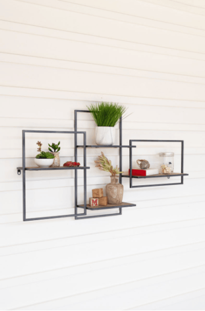 Versatile Multi-Level Wood And Metal Wall Shelf