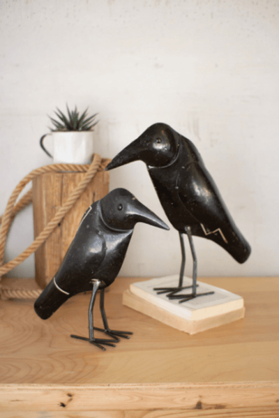 Set Of Two Antique Black Iron Crows For Elegant Fall Décor